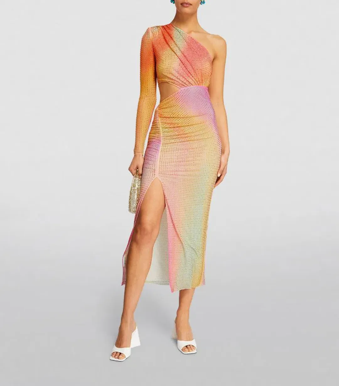 Self-Portrait Rhinestone Embellished One Shoulder Midi Dress Multi Size XS / AU 6 for rent on The Volte - main image