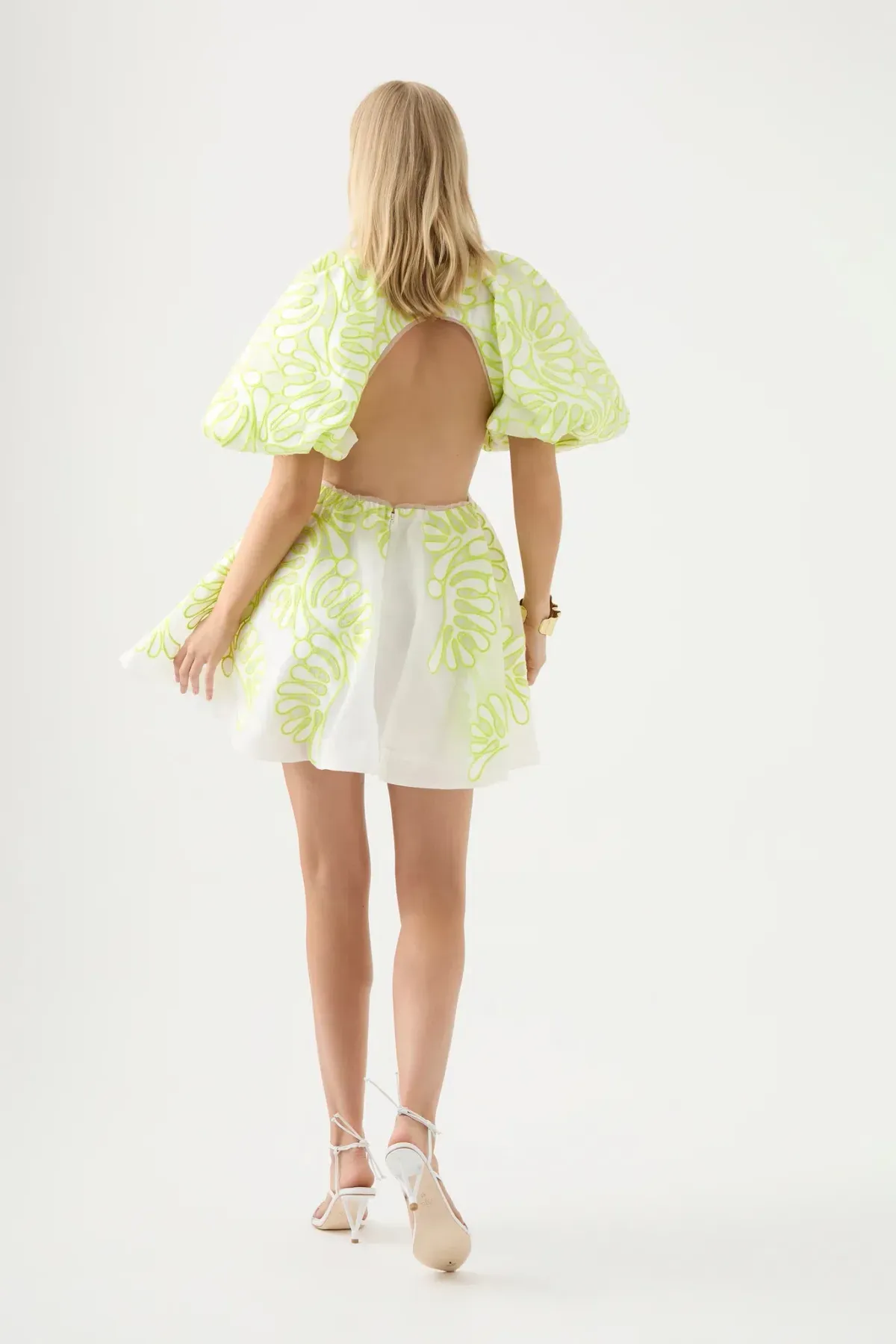 Aje Botanical Applique Mini Dress Ivory/Citrus Yellow Size 4 - Image 3