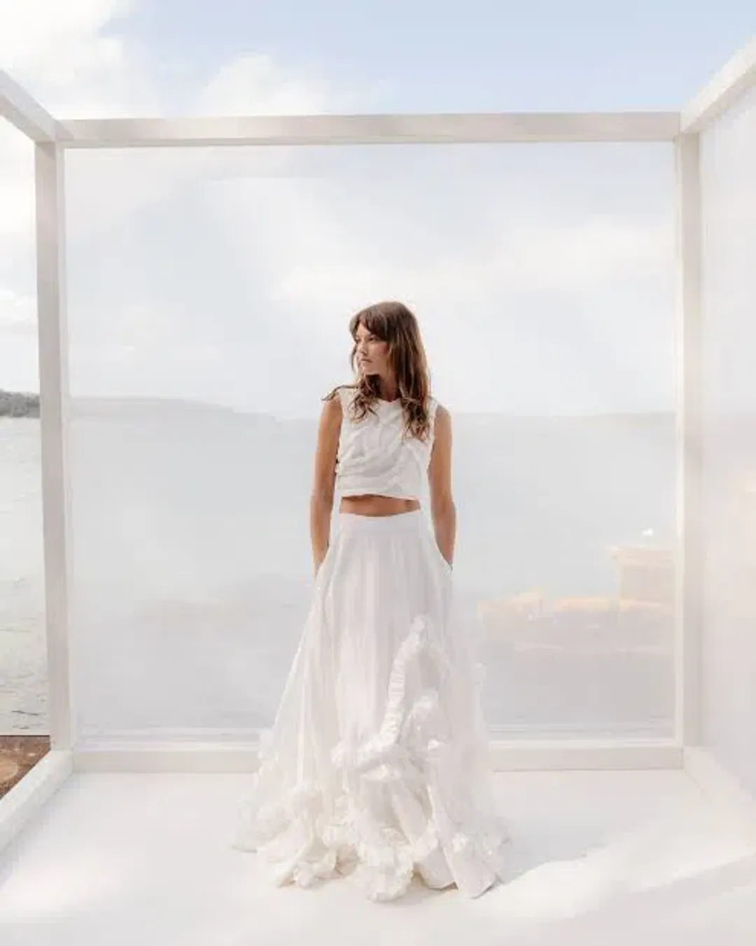 Aje Aurelia Frill Shell Top &  Kendra Frill Maxi Skirt Set Ivory Size 8 for rent on The Volte - main image