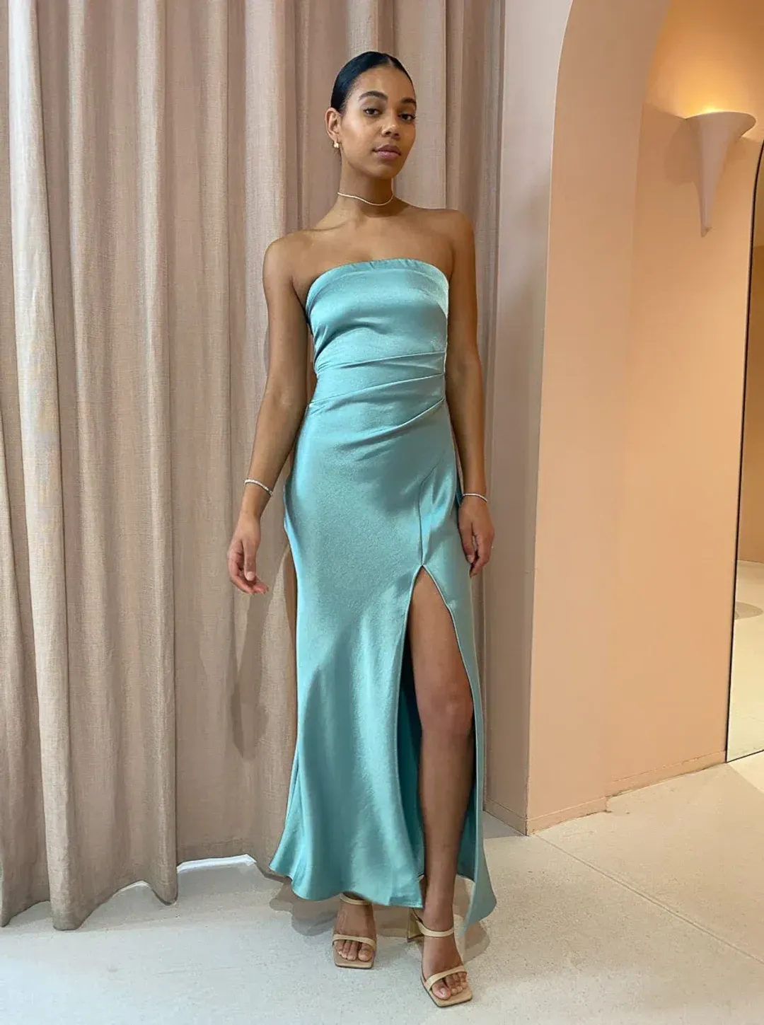 Bec & Bridge Symone Strapless Dress In Moss Green Size 10 for rent on The Volte - main image