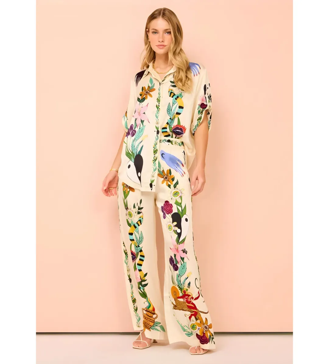 Alemais Meagan Silk Shirt & Pants Set Print Size 12 for rent on The Volte - main image
