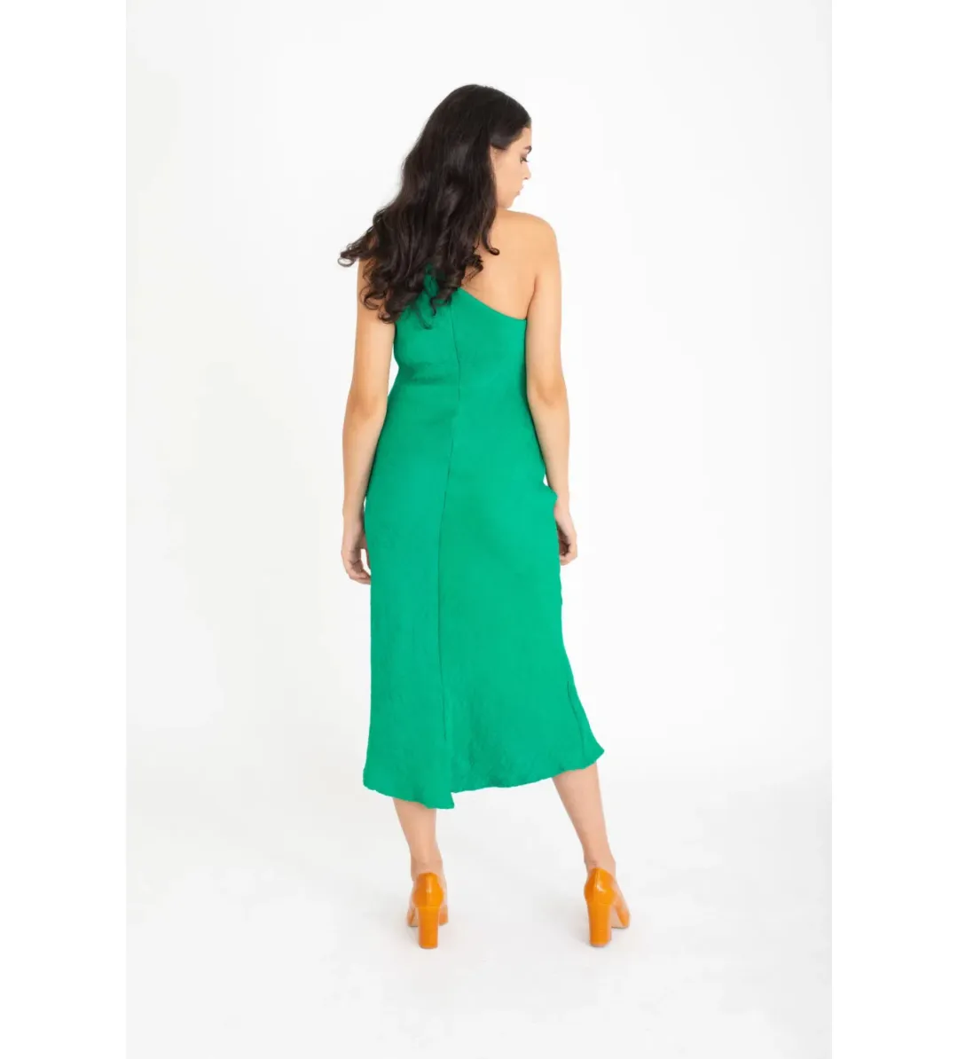 By Johnny Asymmetric Crimp Bias Midi Dress Green Size 10 for rent on The Volte - main image