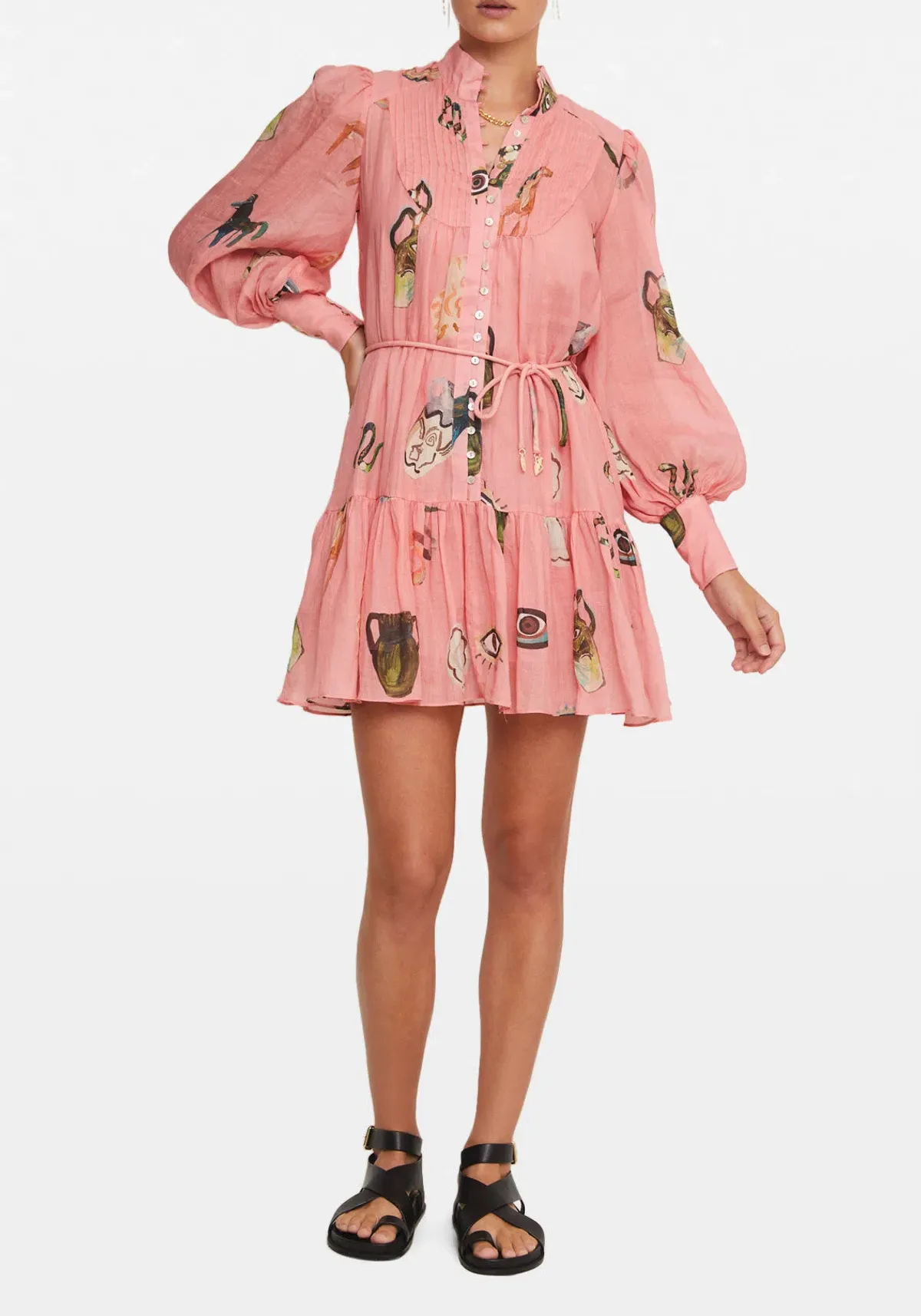 Alemais Cleo Smock Mini Dress in Pink Size 8  - Image 3