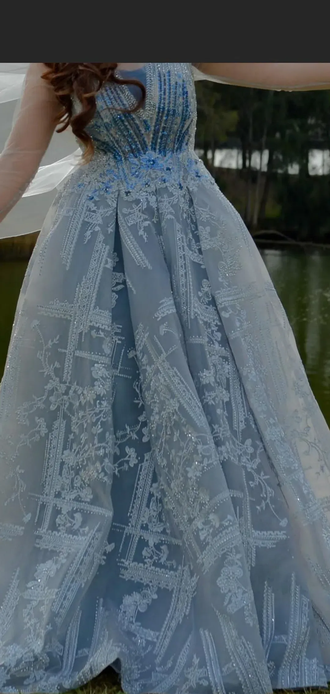Stunning Silver Engagement ball gown size small for rent on The Volte - main image