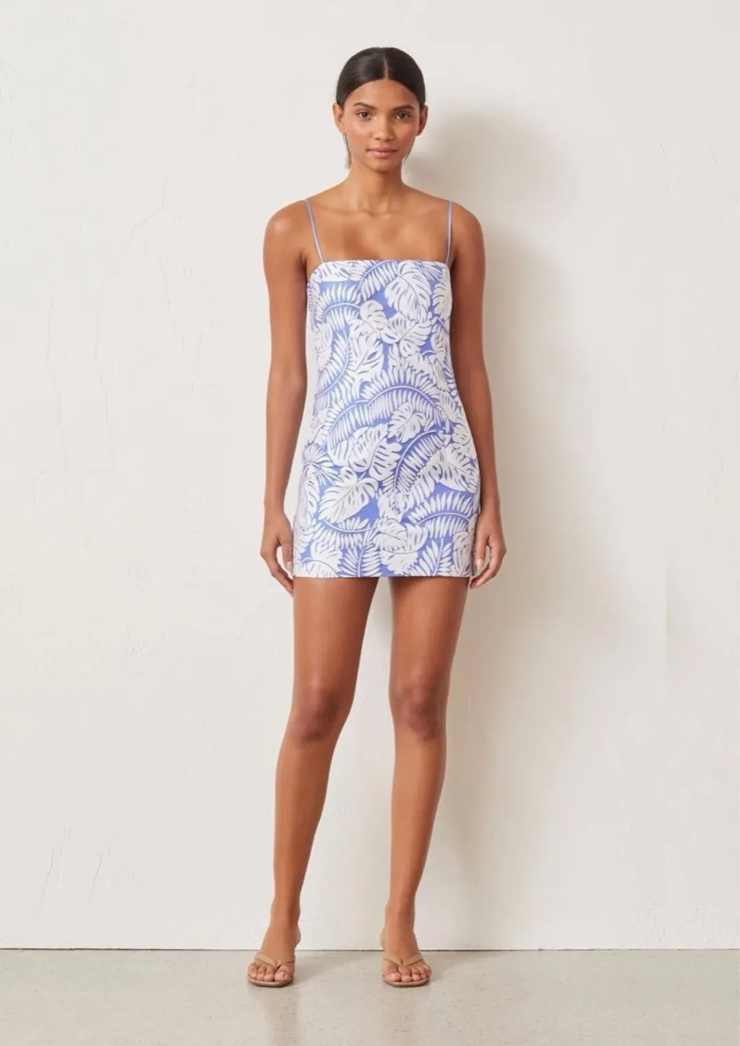 Bec & Bridge Banana Leaf Sleeveless Mini Dress Blue Size 8 for rent on The Volte - main image