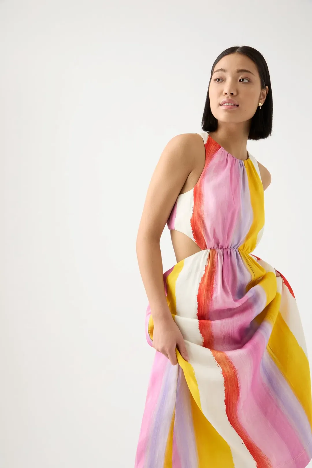 Aje Imagination Cut Out Midi Dress Aurora Stripe Size AU 14 for rent on The Volte - main image