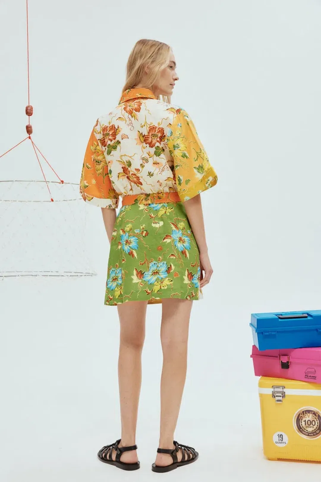 Alemais Hotel Lamu Spliced Mini Dress Multi Floral Size 16 for rent on The Volte - main image