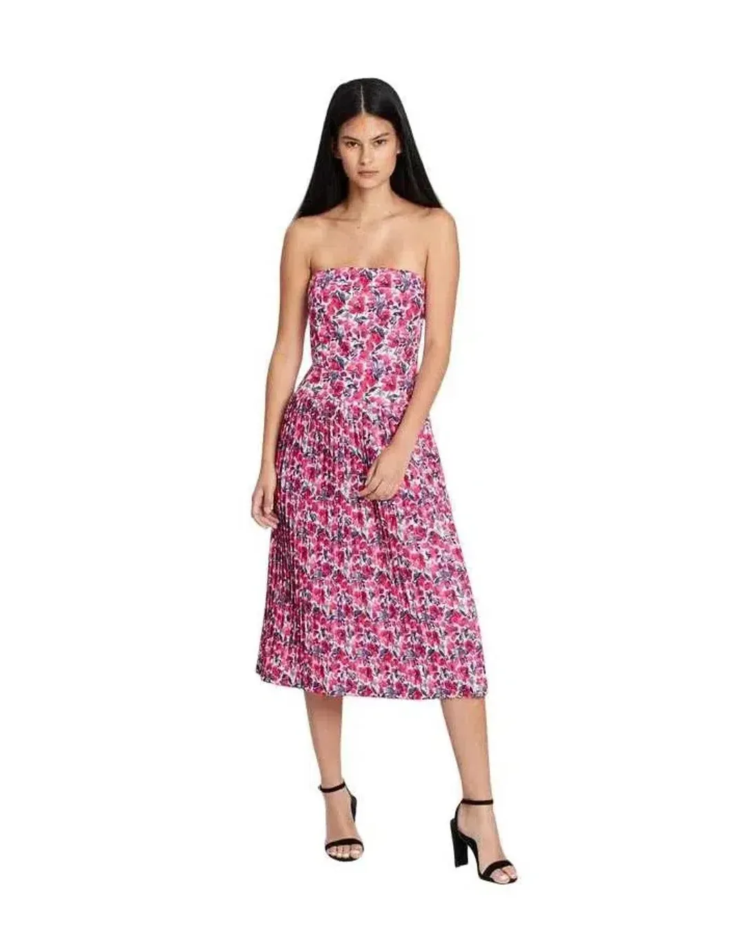 By Johnny Strapless Pleat Midi Dress Floral Size 10 for rent on The Volte - main image