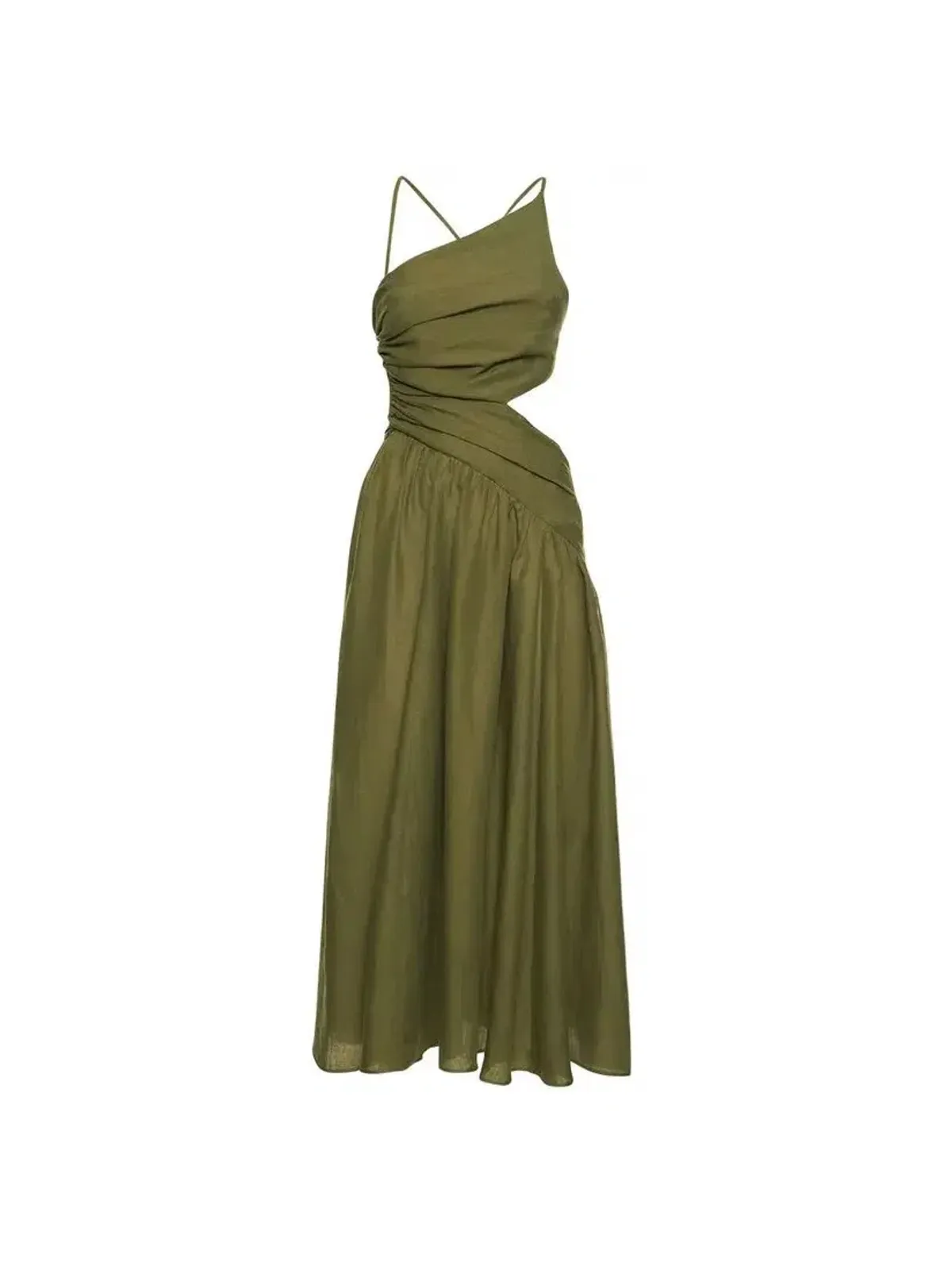Zimmermann Laurel Asymmetric Midi Dress Olive Green Size 0 / AU 8 - Image 4