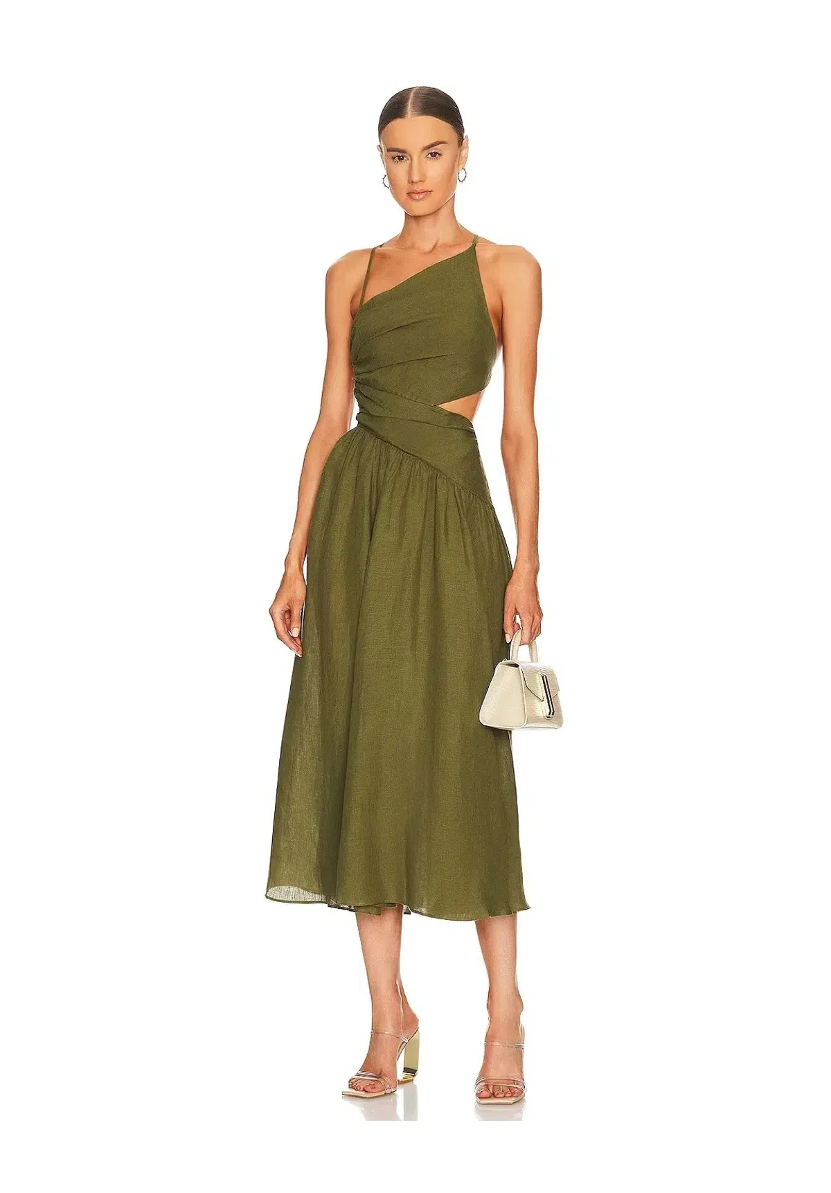 Zimmermann Laurel Asymmetric Midi Dress Olive Green Size 0 / AU 8 - Image 1