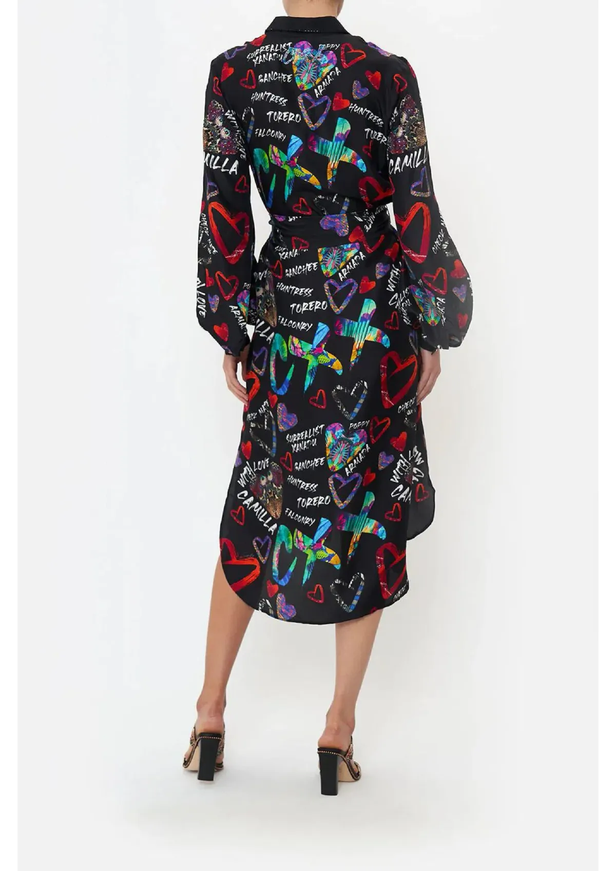Camilla Tagged Up High Low Midi Shirt Dress Black Print Size M / AU 12 - Image 2