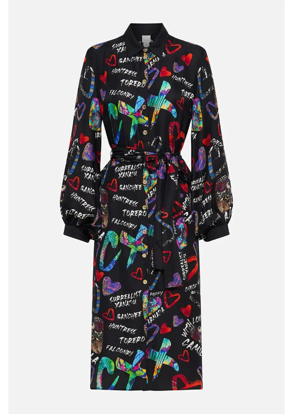 Camilla Tagged Up High Low Midi Shirt Dress Black Print Size M / AU 12 - Image 4