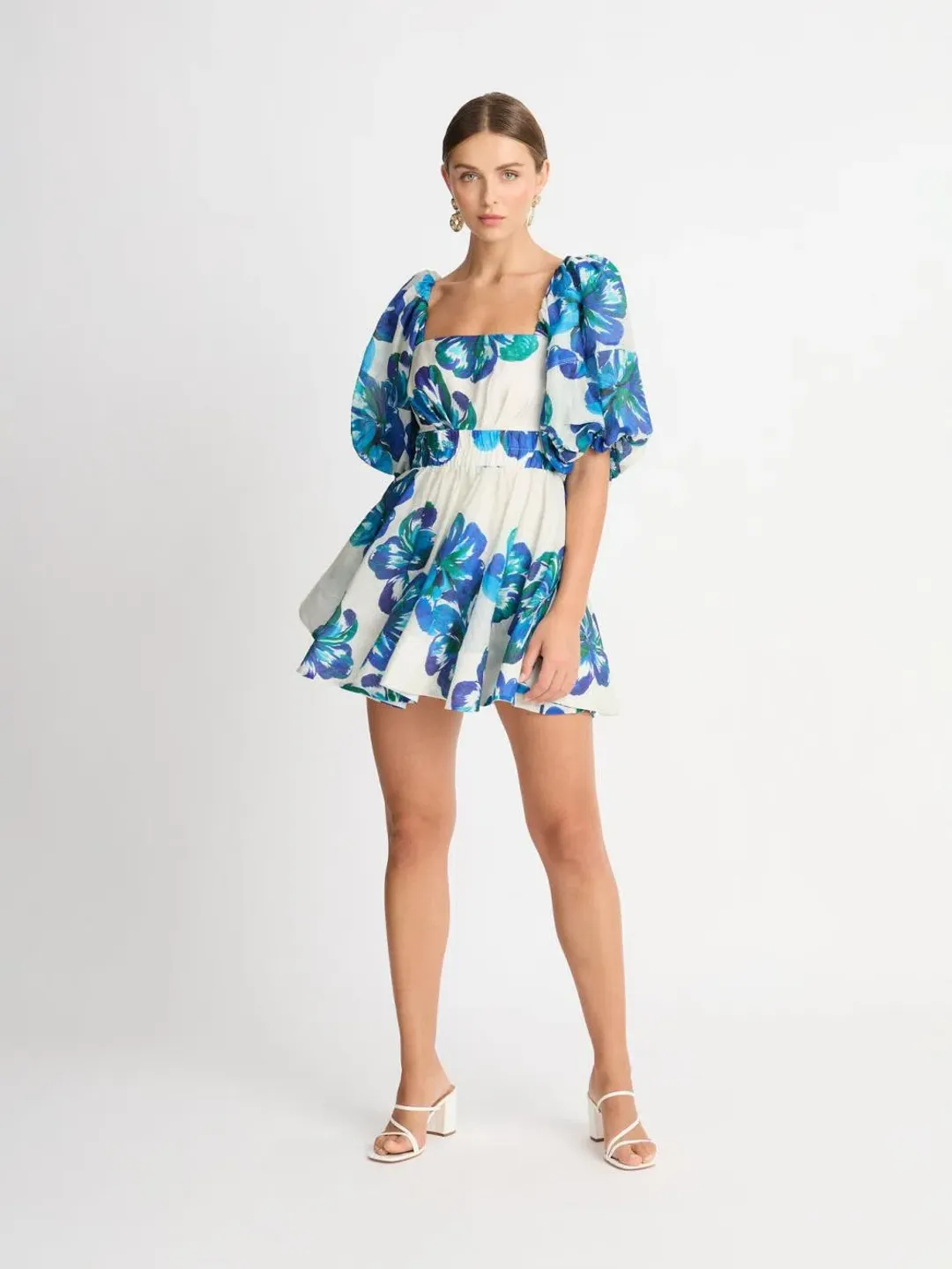 Sheike Hibiscus Mini Dress Floral Blue Size 6 for rent on The Volte - main image
