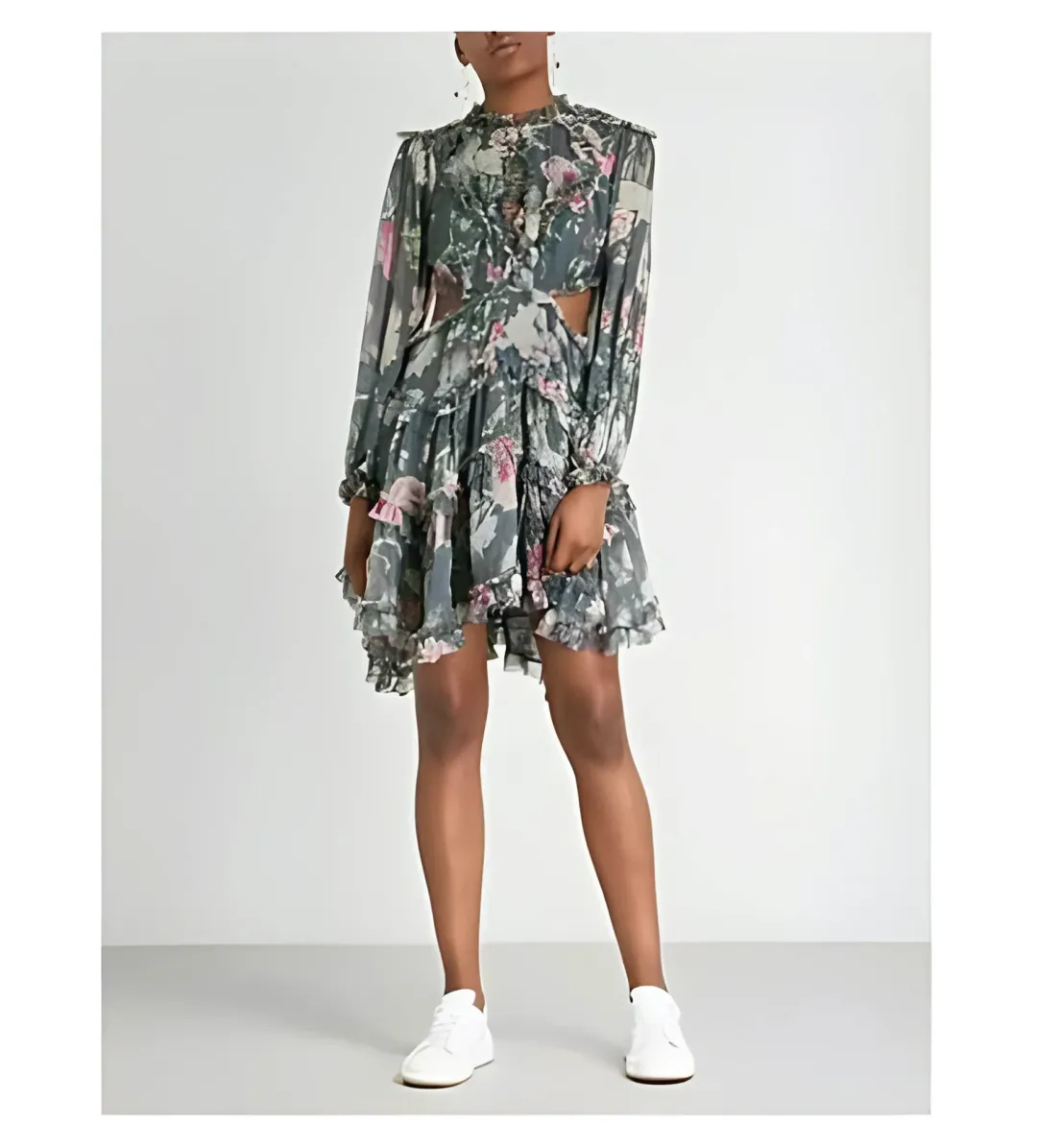 Zimmermann Iris Corsair Open-Back Ruffled Silk Mini Dress Floral Size 1 / AU 10 for rent on The Volte - main image