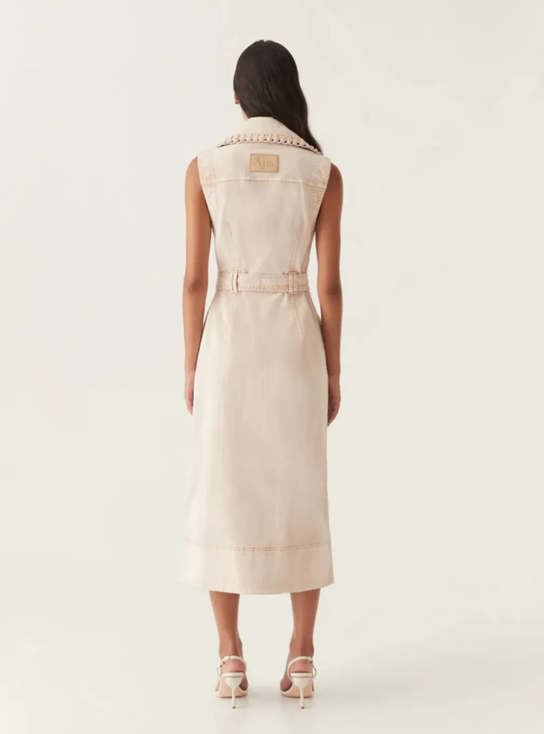 Aje Lorah Denim Midi Dress Sand Size 10  for rent on The Volte - main image