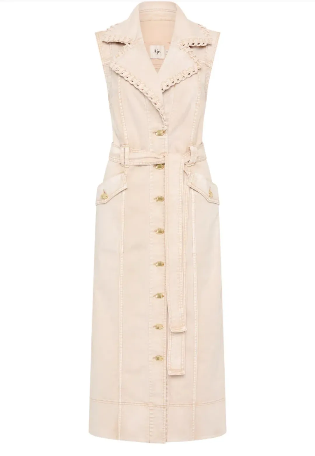 Aje Lorah Denim Midi Dress Sand Size 10  for rent on The Volte - main image