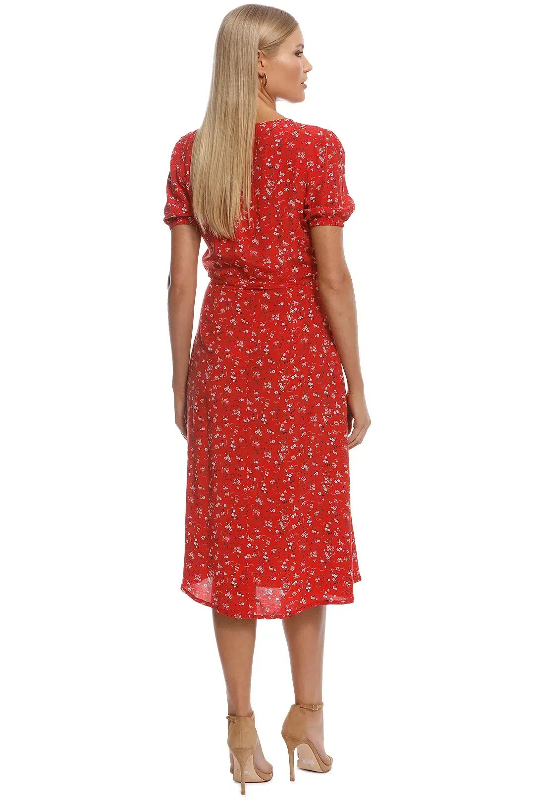 Kookai Zariah Wrap Midi Dress Red Multi Size 36 for rent on The Volte - main image