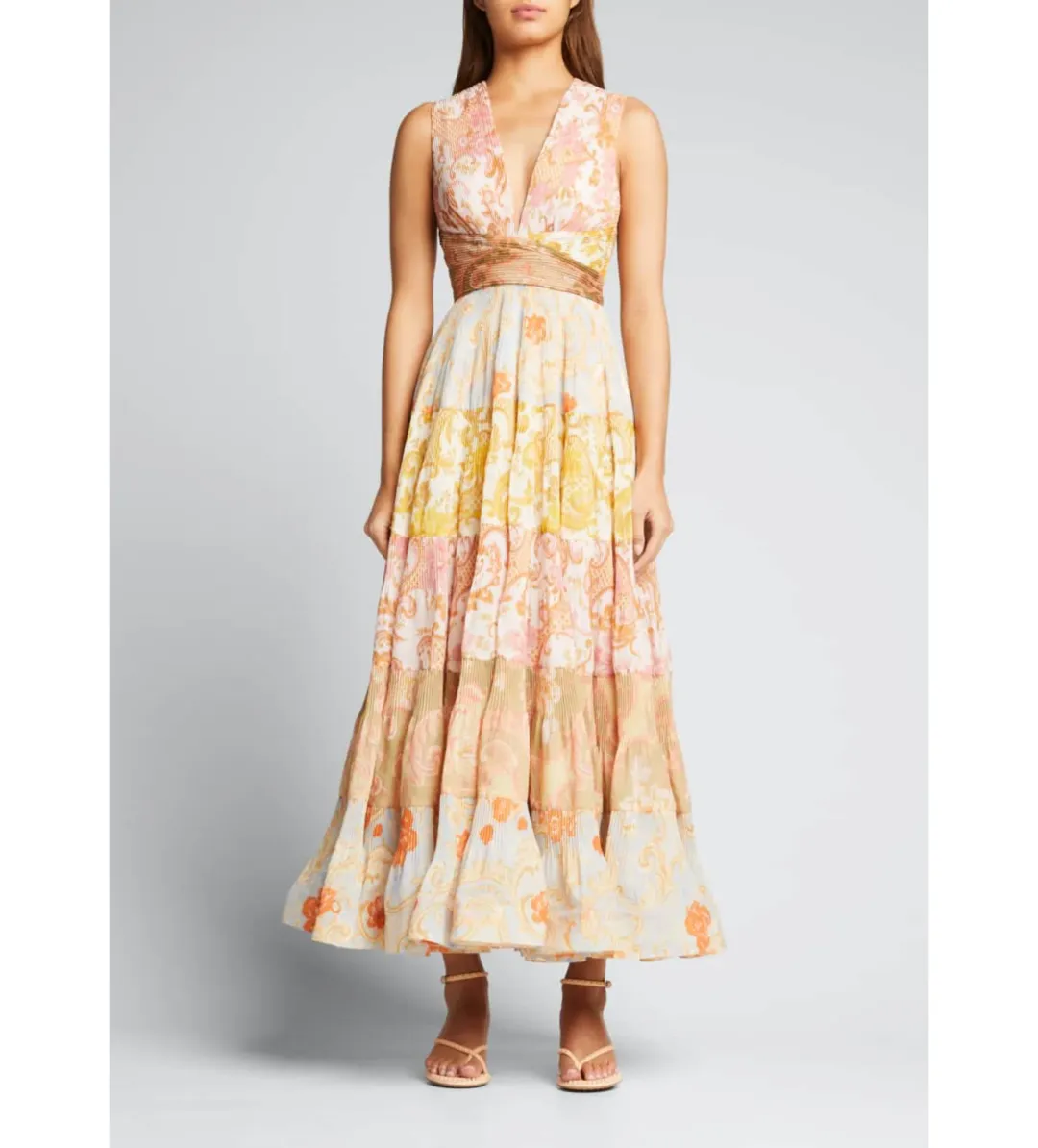 Zimmermann Postcard Pleated Midi Dress Splice Size 0 /Au 8  for rent on The Volte - main image