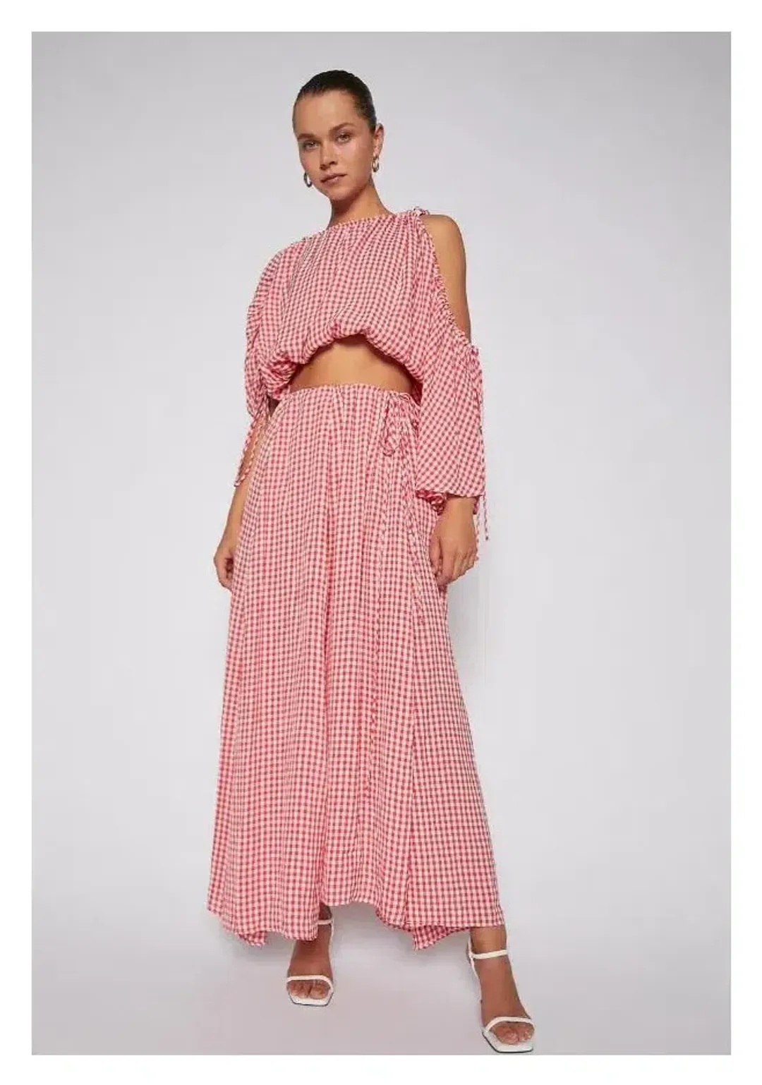 Scanlan Theodore Gingham Drawcord Top and Skirt Set Red Print One Size for rent on The Volte - main image