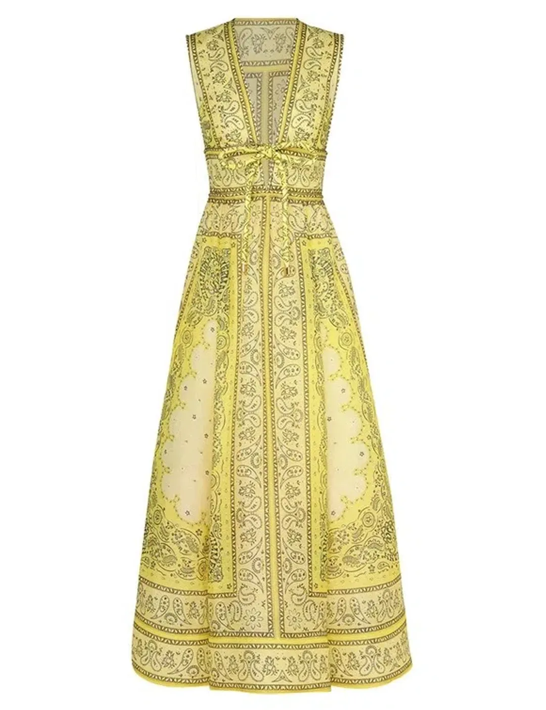 Zimmermann Matchmaker Bow Long Dress Yellow Bandana Size 8 for rent on The Volte - main image