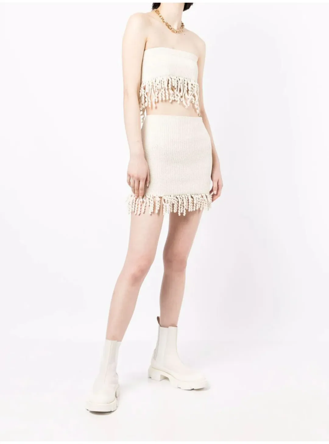 Dion Lee Tassel Wave Crochet Mini Skirt And Top Cream Size XS / AU 6 for rent on The Volte - main image