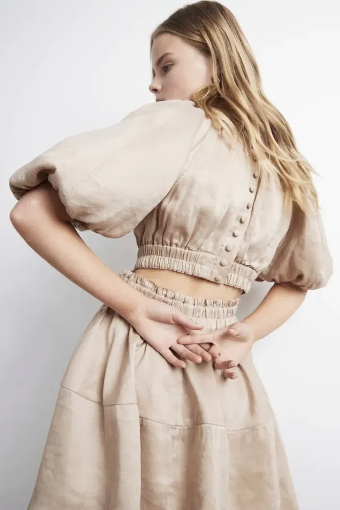 Aje Solitude Cutout Mini Dress Beige Size 10 for rent on The Volte - main image