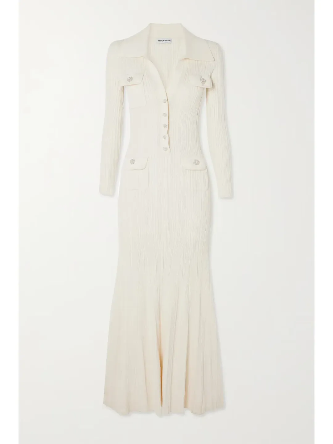 Self Portrait Embellished Ribbed Knit Maxi Dress Cream Size S / AU 8  for rent on The Volte - main image