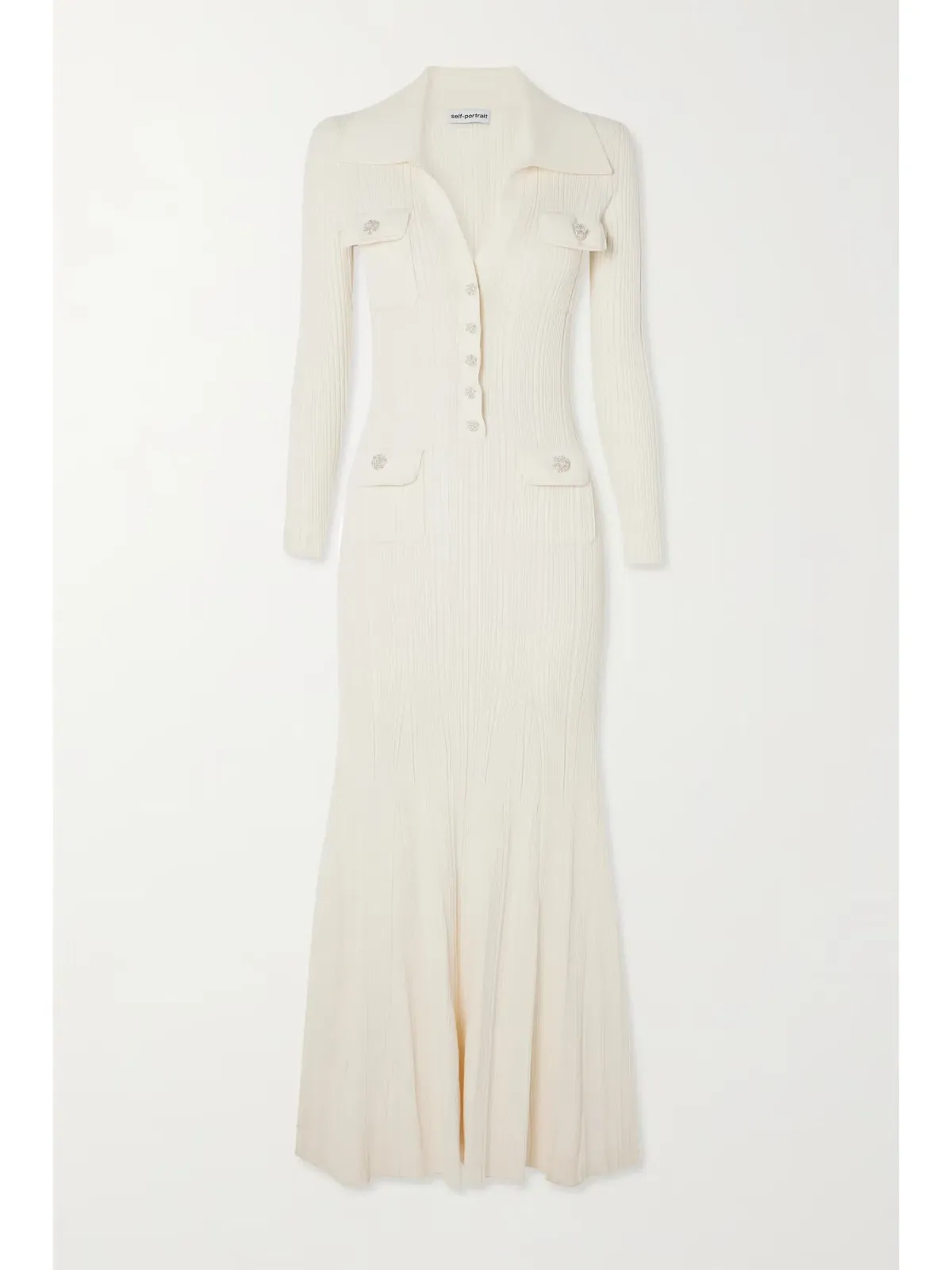 Self Portrait Embellished Ribbed Knit Maxi Dress Cream Size S / AU 8  - Image 3