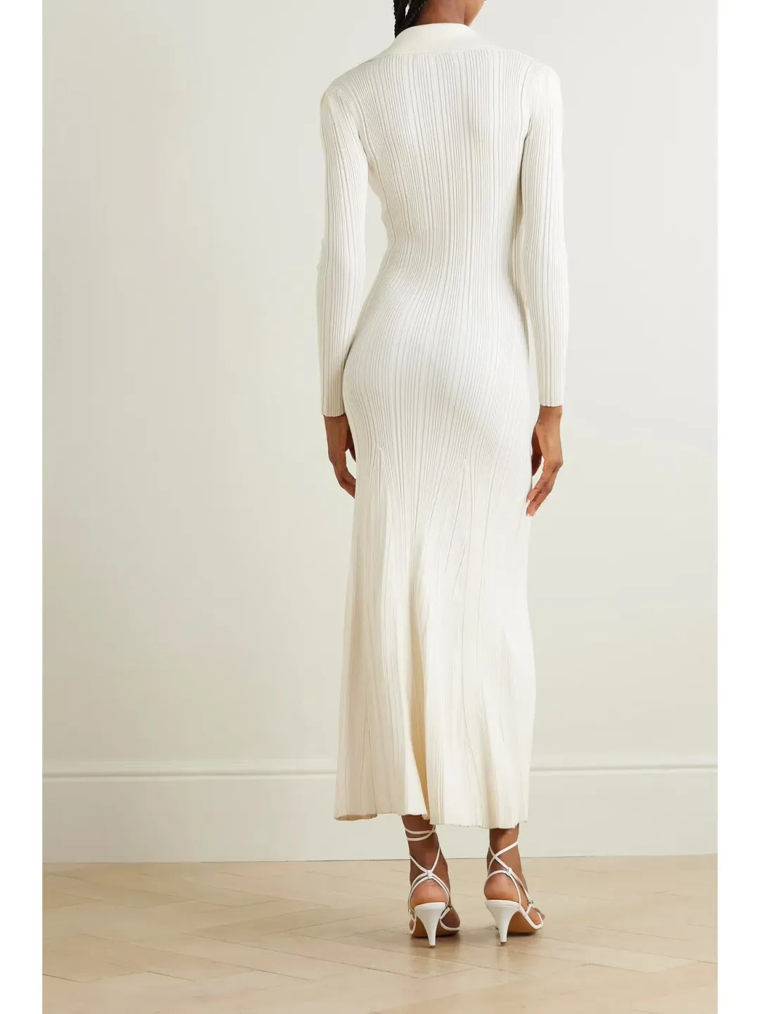 Self Portrait Embellished Ribbed Knit Maxi Dress Cream Size S / AU 8  for rent on The Volte - main image