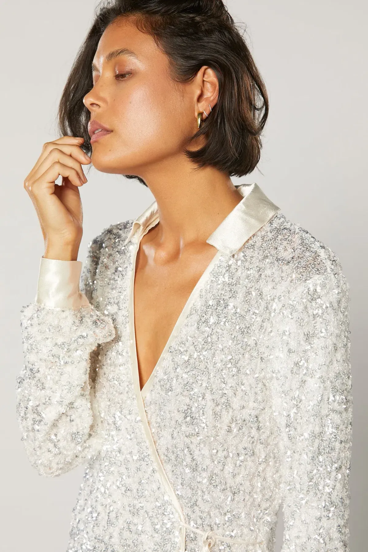 Winona Arissa Wrap Shirt Dress White Sequin Size 14 - Image 4