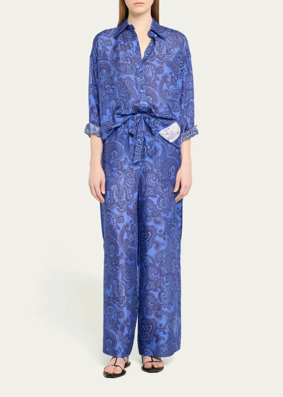 Zimmermann Ottie Relaxed Shirt Size 0P/ AU 6 and Pant Size 1/ AU 10 Set Blue Paisley - Image 1