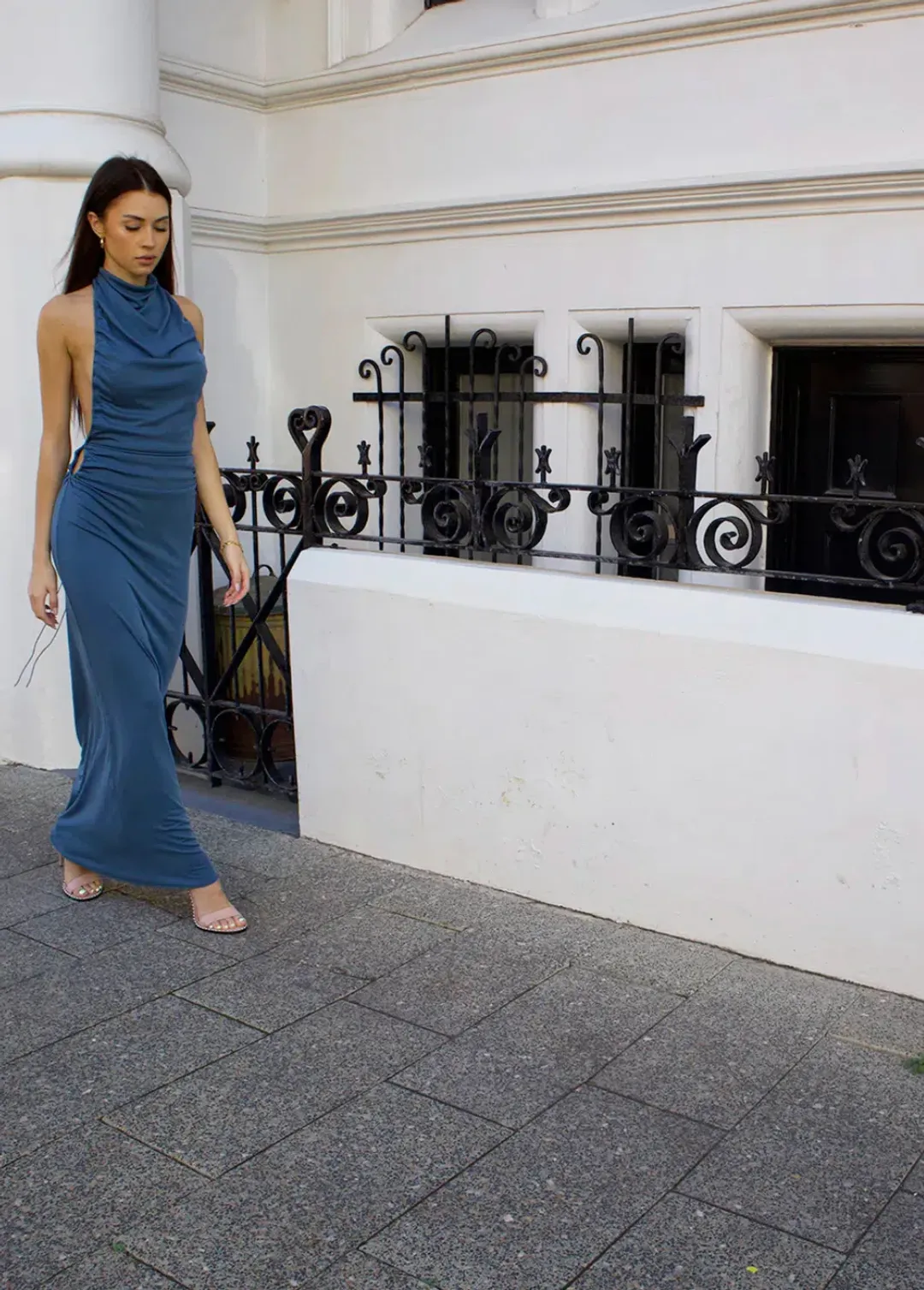 Decon Durante Therasia Maxi Dress in Powder Aqua Size 10  for rent on The Volte - main image