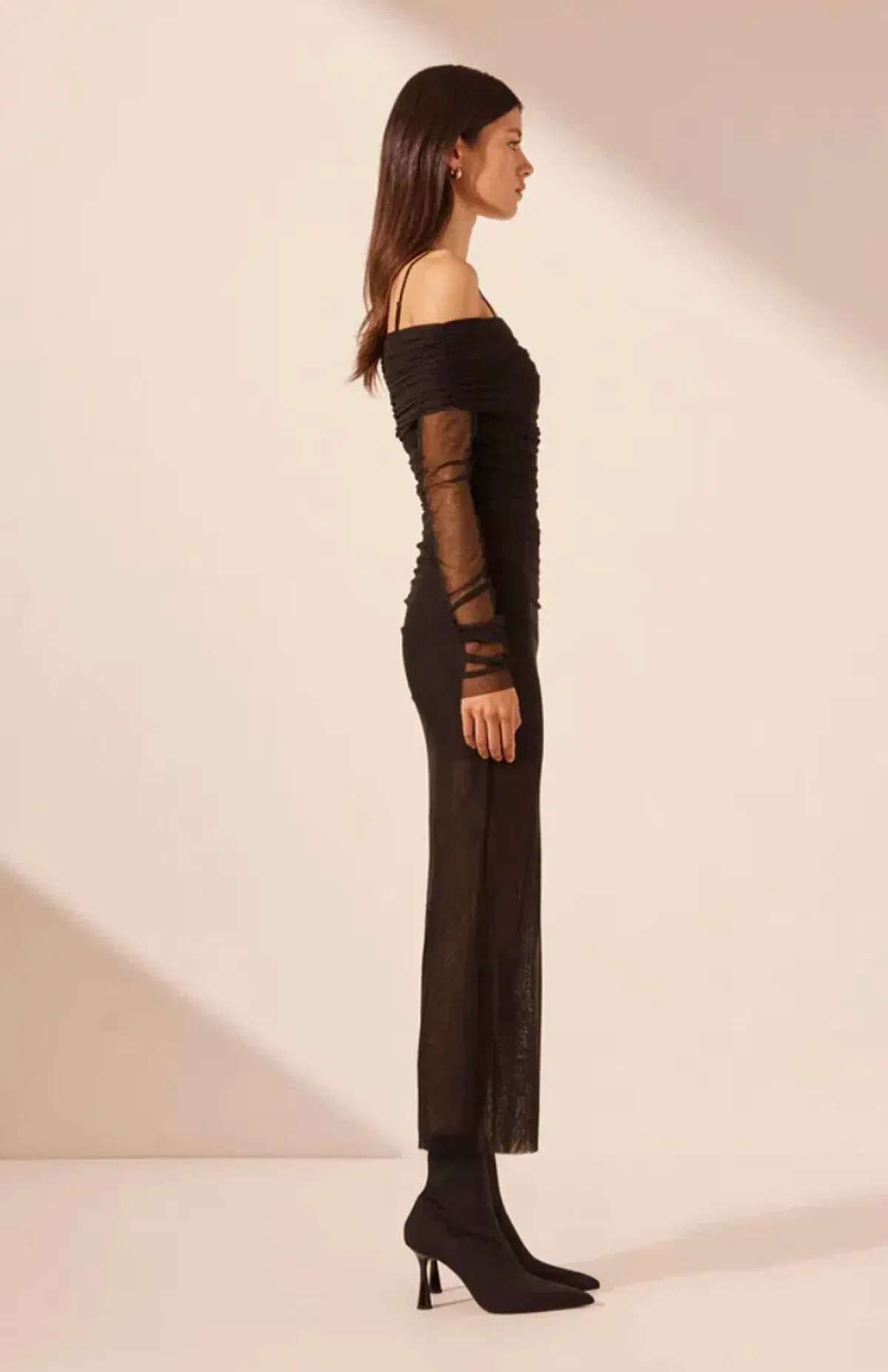 Shona Joy Mira Long Sleeve Off Shoulder Midi Dress Black Size 12 - Image 2