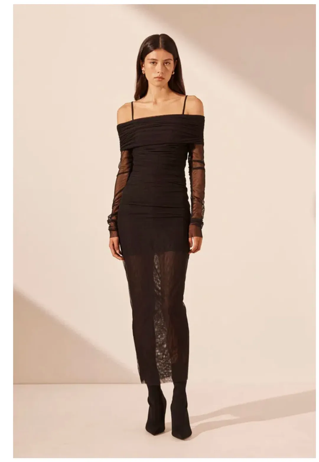 Shona Joy Mira Long Sleeve Off Shoulder Midi Dress Black Size 12 for rent on The Volte - main image