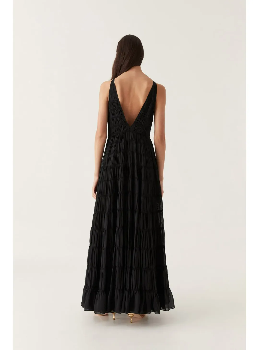 Aje Rosewood Ruched Maxi Dress in Black Size AU 12 for rent on The Volte - main image
