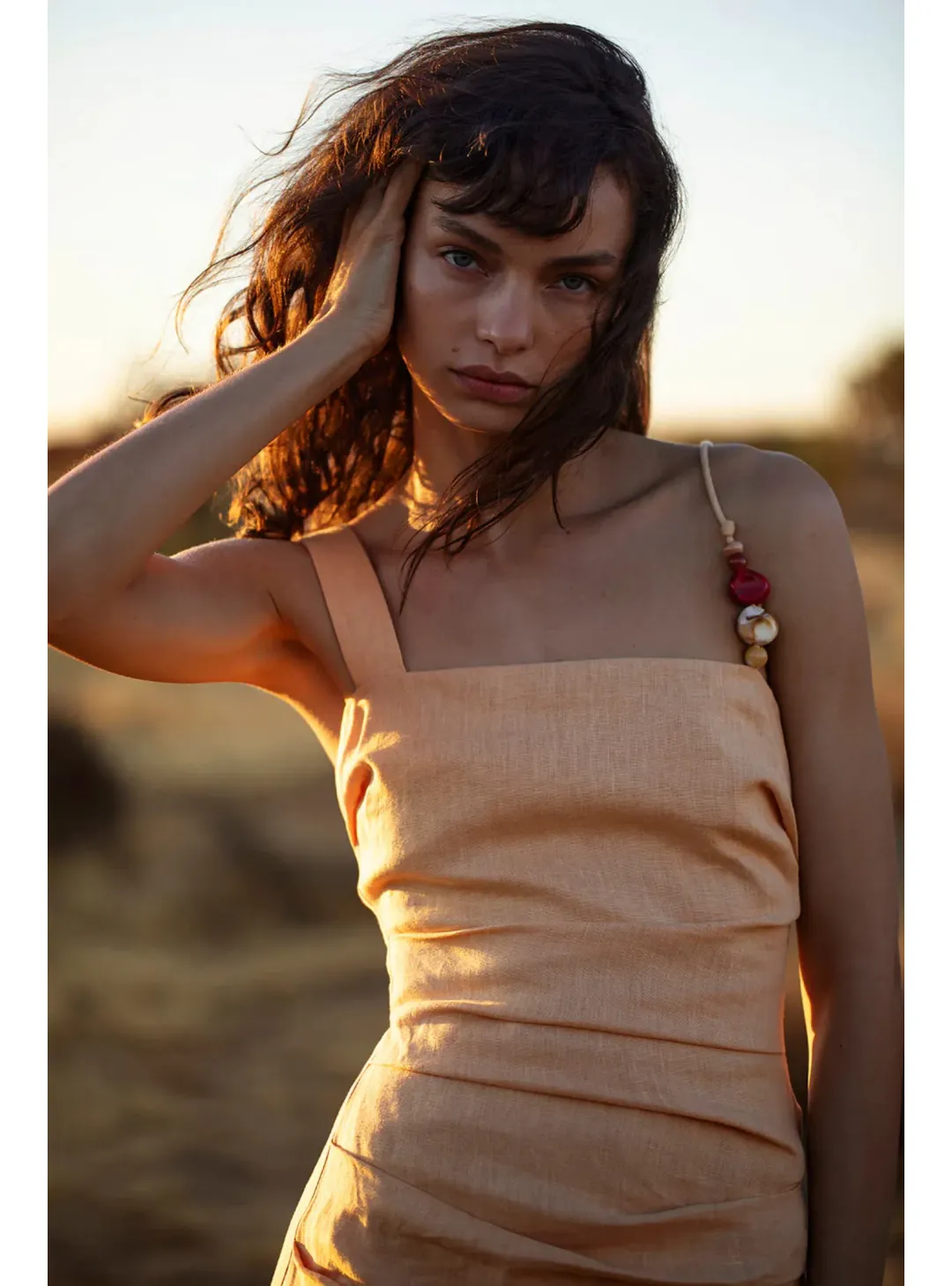 Sir the Label Antonia Beaded Midi Light Tan Size AU 14 for rent on The Volte - main image