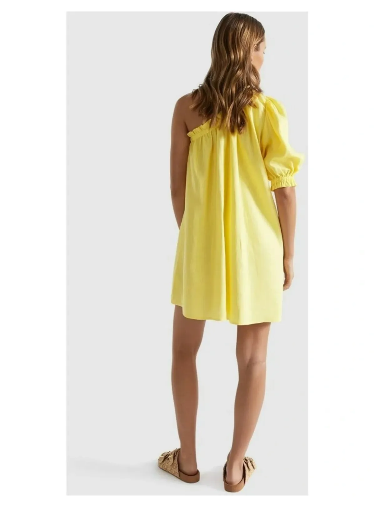 Seed Heritage Linen One Shoulder Mini Dress Yellow Drop Size AU 12 - Image 4