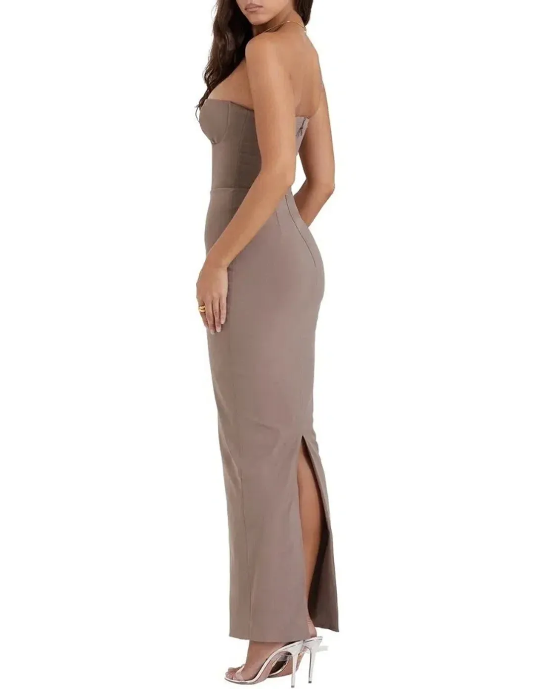 House of CB Lucia Strapless Corset Maxi Dress Taupe Size M / AU 10 Regular Bust Cup for rent on The Volte - main image