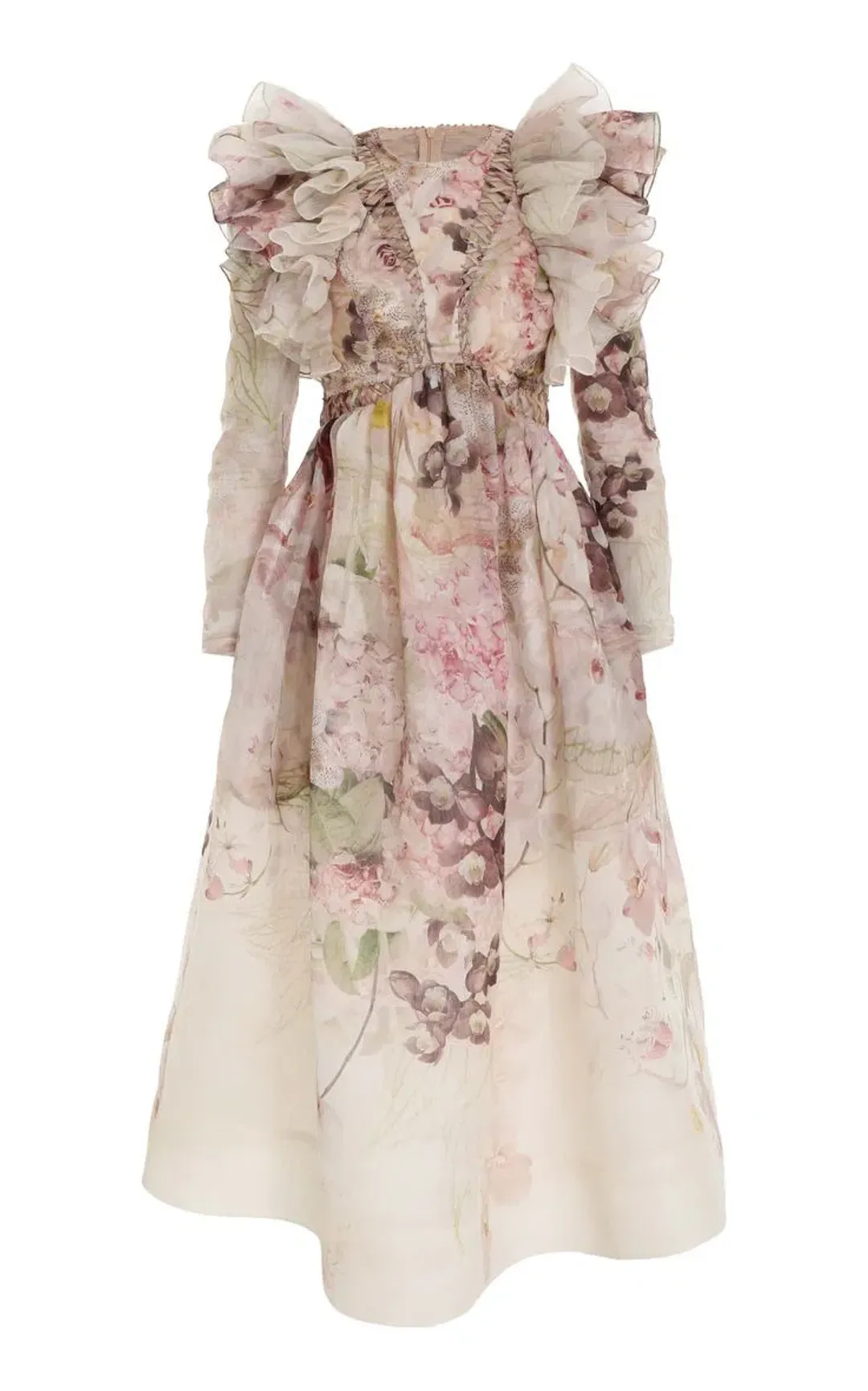 Zimmermann Dancer Laced Midi Dress Alabaster Garden Floral Size 3 / AU 14  for rent on The Volte - main image