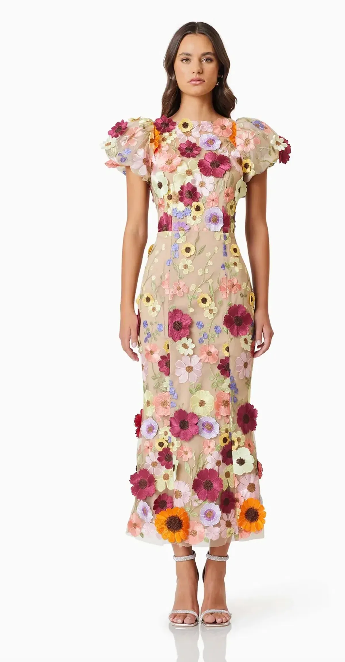 Elliatt Astraea 3D Floral Midi Dress Multi Size AU 8 for rent on The Volte - main image