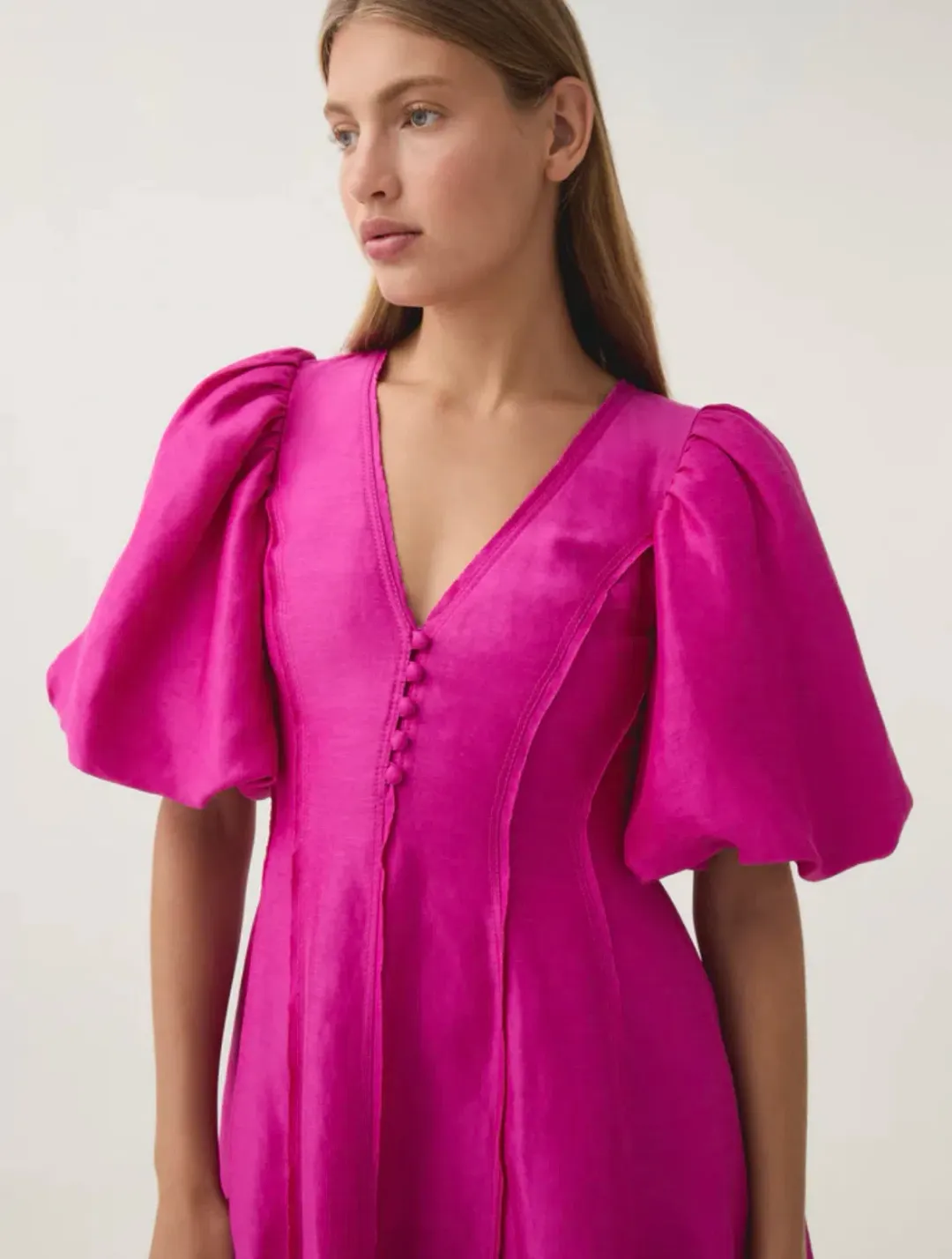 Aje Dusk Puff Sleeve Midi Dress in Deep Magenta Size S / AU 8 for rent on The Volte - main image