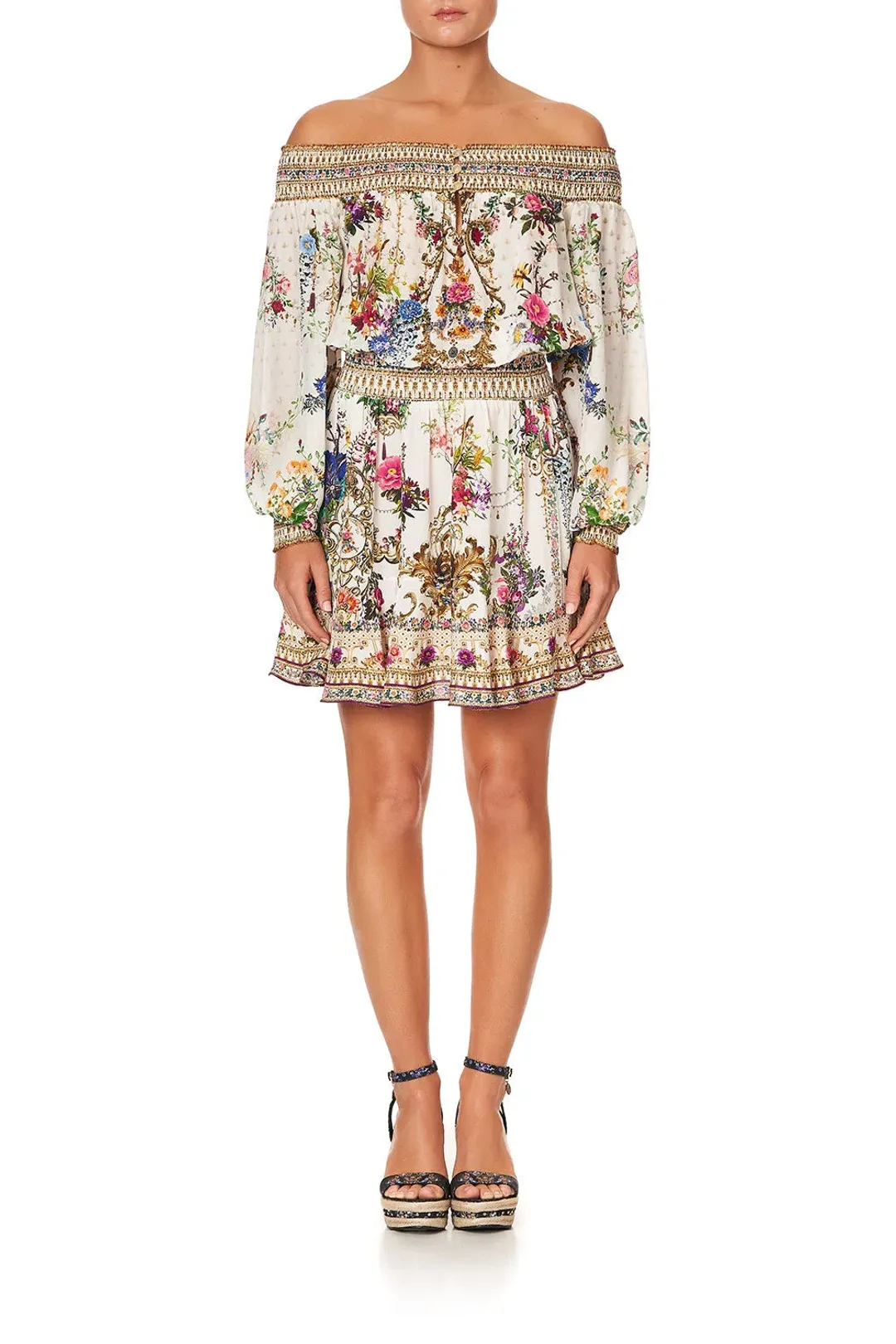 Camilla Off Shoulder Short Dress By The Meadow Print Size M / AU 12 for rent on The Volte - main image