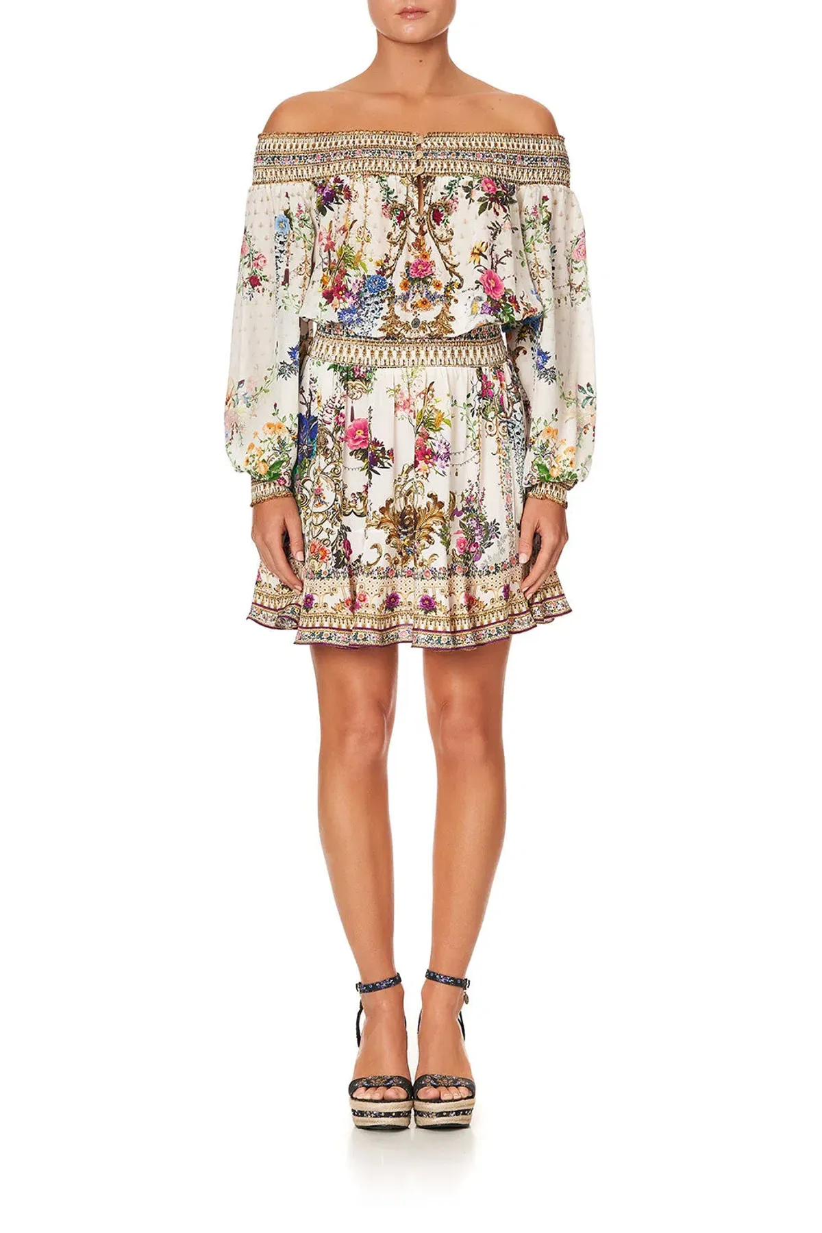 Camilla Off Shoulder Short Dress By The Meadow Print Size M / AU 12 for rent on The Volte - main image
