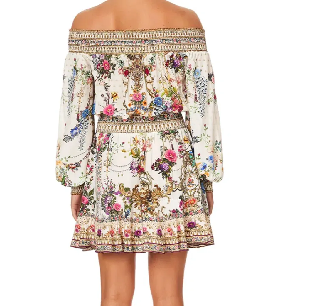 Camilla Off Shoulder Short Dress By The Meadow Print Size M / AU 12 for rent on The Volte - main image