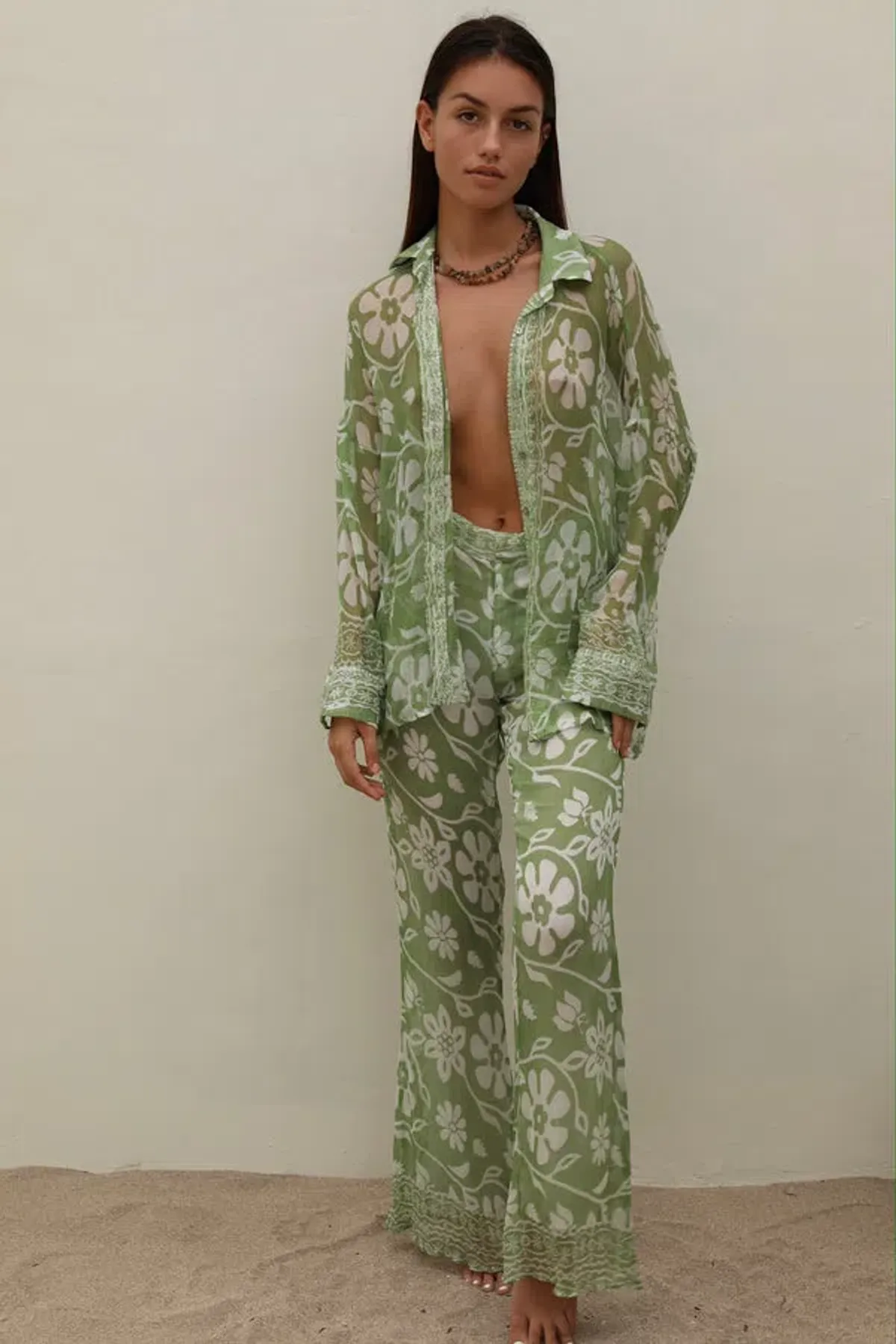 Ranaco Atelier Set: The Flared Pant Moss Green Size S/ AU 8 AND Ranaco Atelier Front Tie Blouse - Image 2