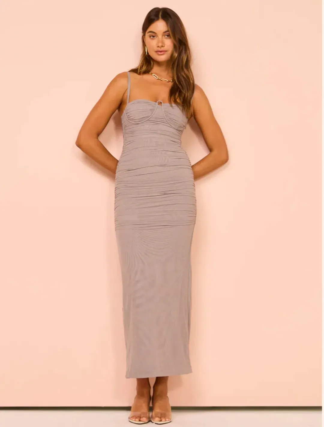 Sir the Label Jacques Gathered Midi Dress Slate Size 10 for rent on The Volte - main image