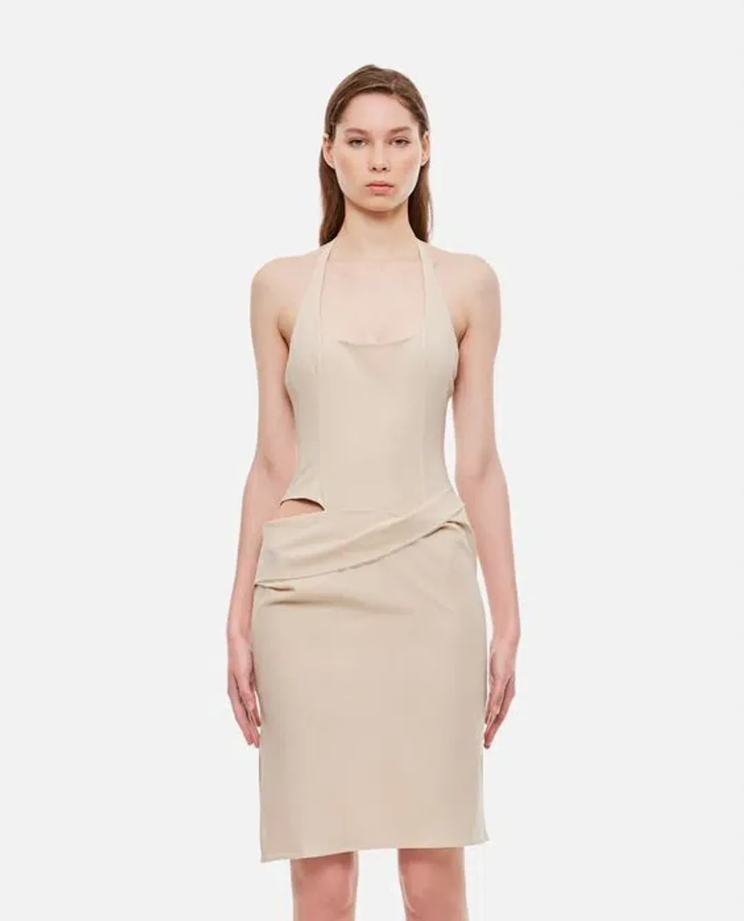 Jacquemus La Robe Hielo Asymmetric Dress Off White Size 10 for rent on The Volte - main image