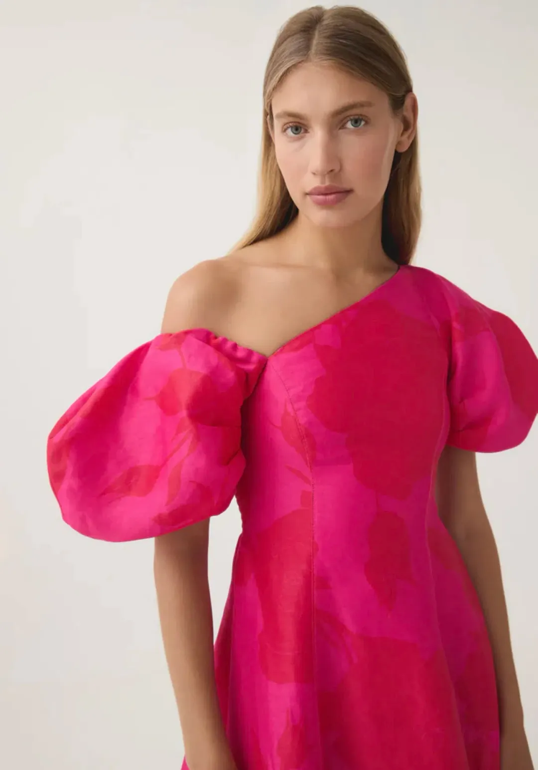 AJE Arista Tulip Sleeve Midi Dress in Florescent Rose Size 16 for rent on The Volte - main image