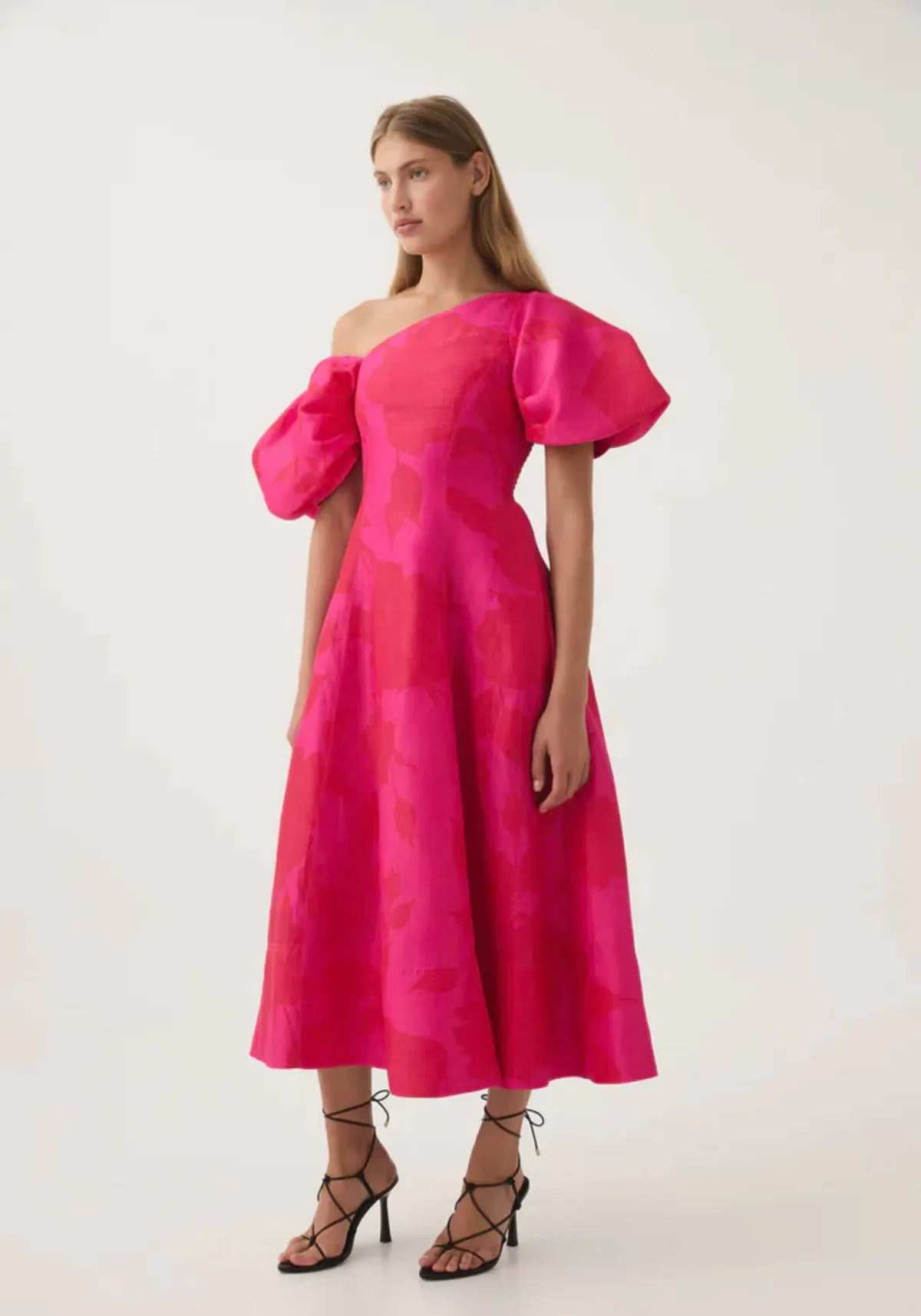 AJE Arista Tulip Sleeve Midi Dress in Florescent Rose Size 12 - Image 2