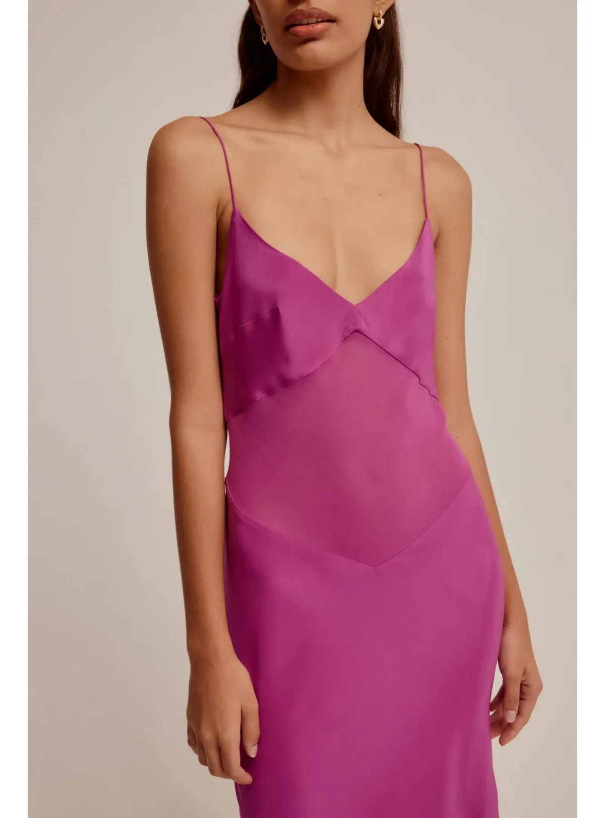 Venroy Sheer Panelled Silk Slip Dress in Mulberry Size AU 8 - Image 4